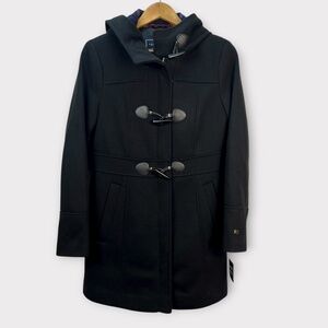 Tommy Hilfiger Hooded Toggle Walker Coat Wool Blend Black SMALL Classic Academia